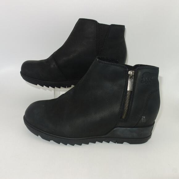 NEW Sorel Evie Zip Leather Boots Booties BLACK Women's 12 - Picture 3 of 8